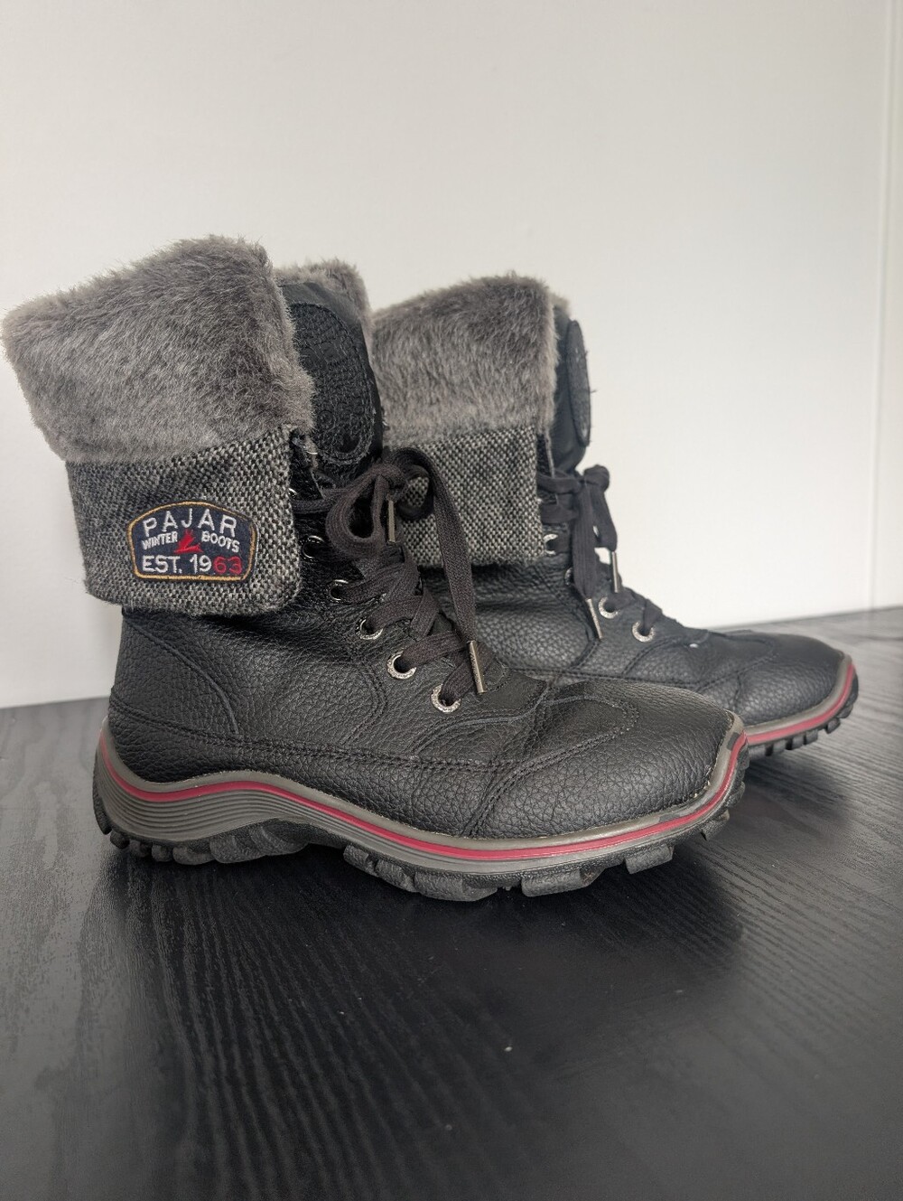 Pajar Canada Leather Waterproof Winter Boots Size 7-7.5 EU 38 Black Fur -30C